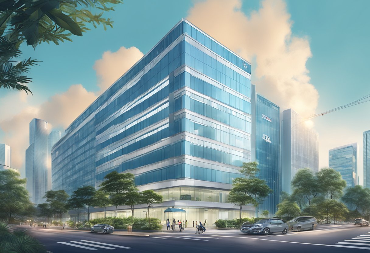 A modern office building with the Tokio Marine Life Insurance Singapore logo displayed prominently on the exterior