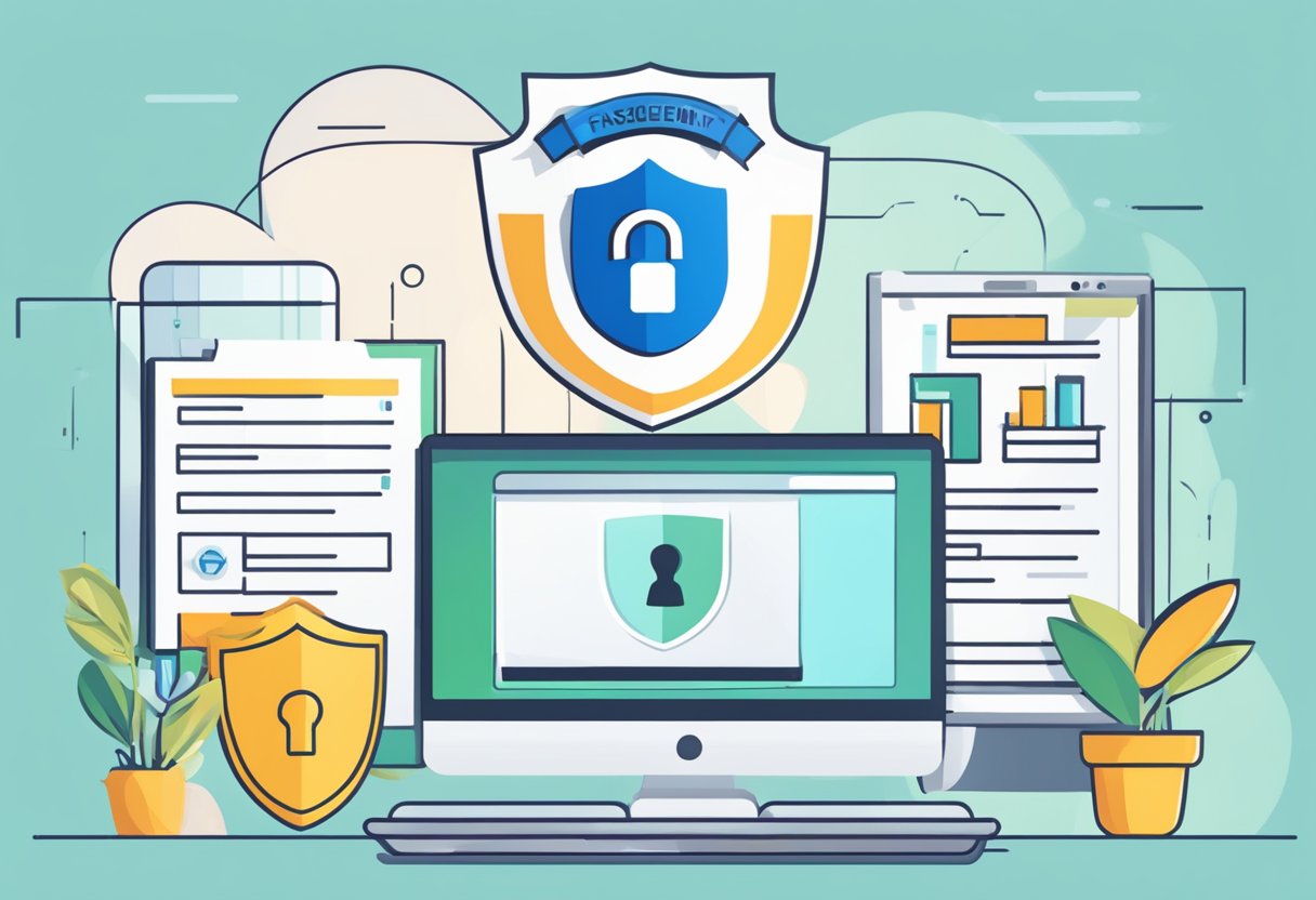 A computer screen displaying "Frequently Asked Questions Cyber Security Course Singapore" with a padlock icon and shield symbol