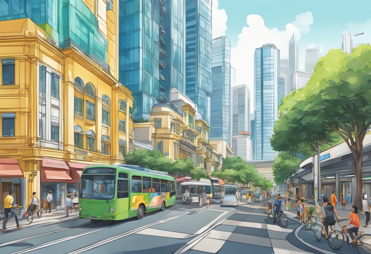 The bustling streets of Urban Revivo Singapore, with modern architecture and vibrant city life