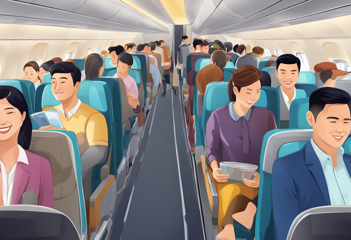 Passengers enjoying in-flight entertainment, dining, and comfortable seating on a Singapore to Shenzhen flight