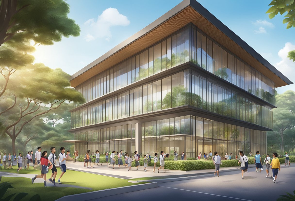 Students engage in diverse academic programmes at Australian International School Singapore, with a backdrop of modern facilities and lush greenery