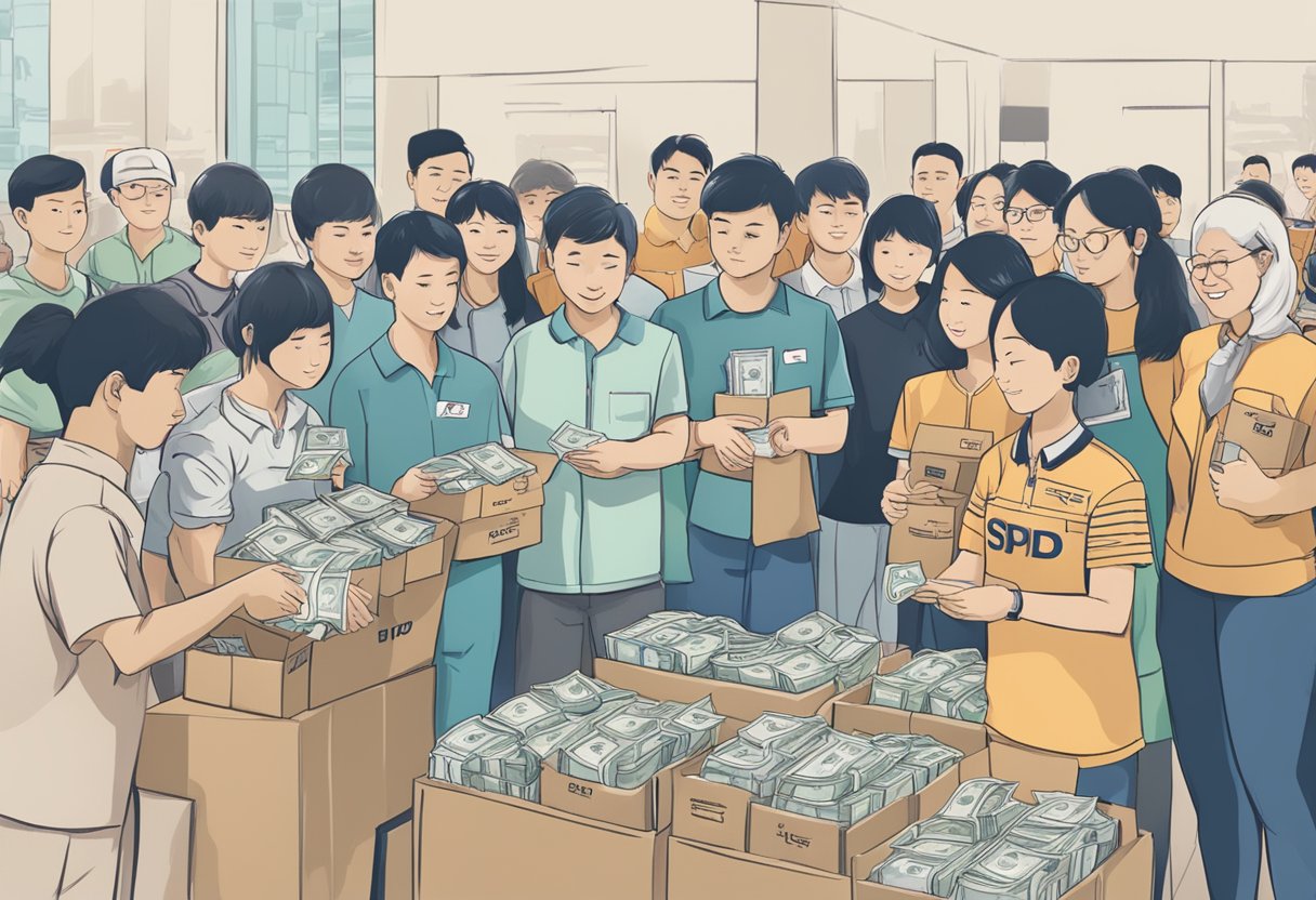 A group of people donating items and money to support SPD in Singapore