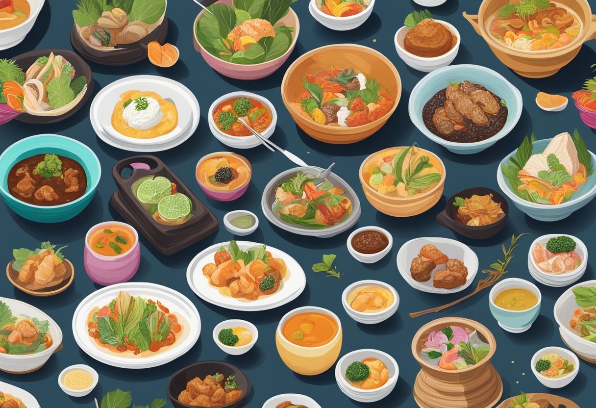 A vibrant display of colorful and aromatic dishes from Summerhouse Singapore, showcasing their culinary delights and signature dishes