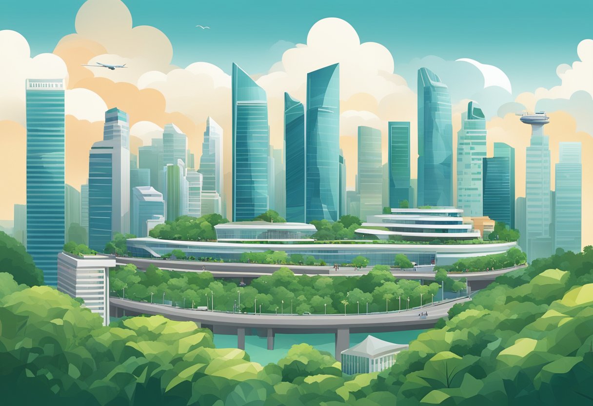 A bustling cityscape with iconic landmarks, modern skyscrapers, and lush greenery, showcasing the diverse and dynamic services offered by Liberty Singapore