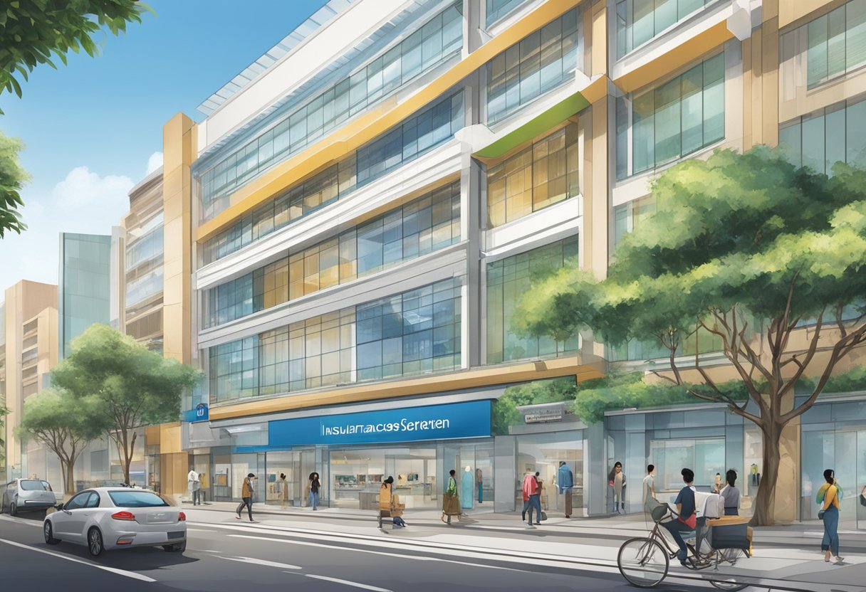 The Great Eastern Centre in Singapore showcases its insurance services through a modern and inviting storefront display