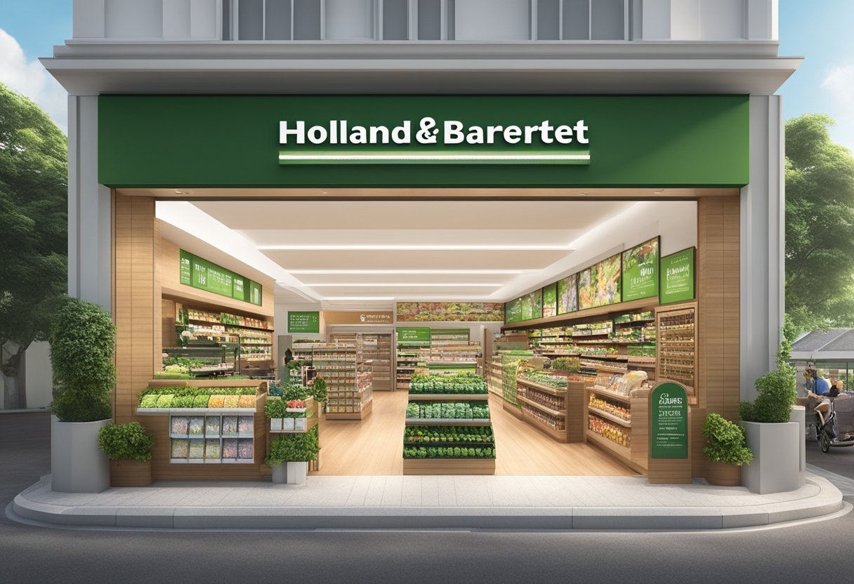 The Holland and Barrett store in Singapore is easily accessible, with clear signage and a wide entrance. The storefront is well-lit, and the interior is spacious and organized