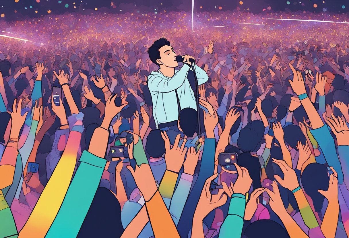 Lauv concert in Singapore: colorful stage lights, ecstatic crowd, and the artist performing on stage
