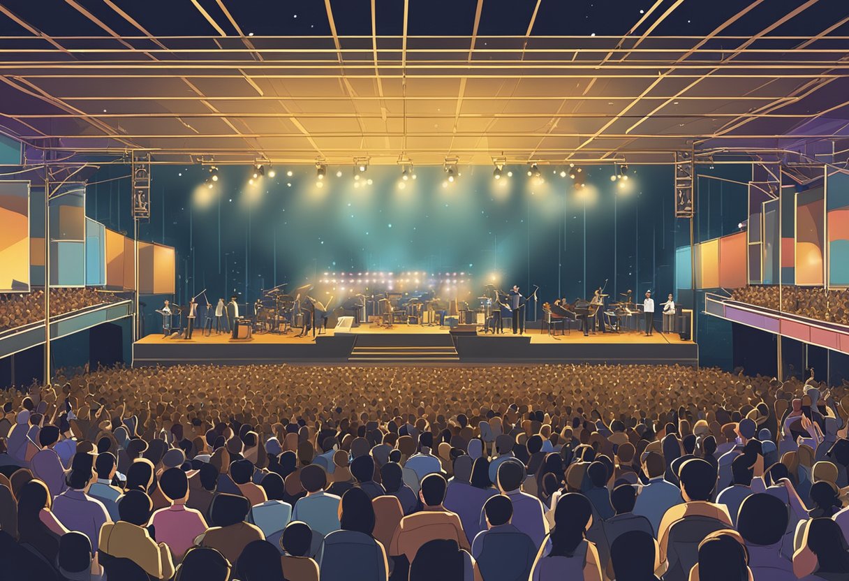A crowded concert venue with stage, lights, and audience in Singapore