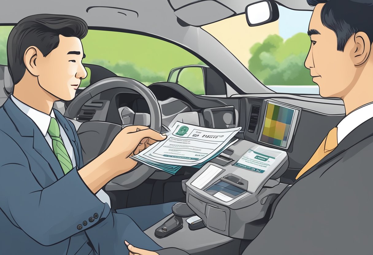 A person handing over their foreign driving license to a Singaporean official at a government office for conversion