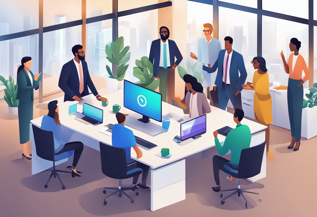 A diverse group of professionals collaborating in a modern office setting, utilizing innovative technology to maximize PSG benefits