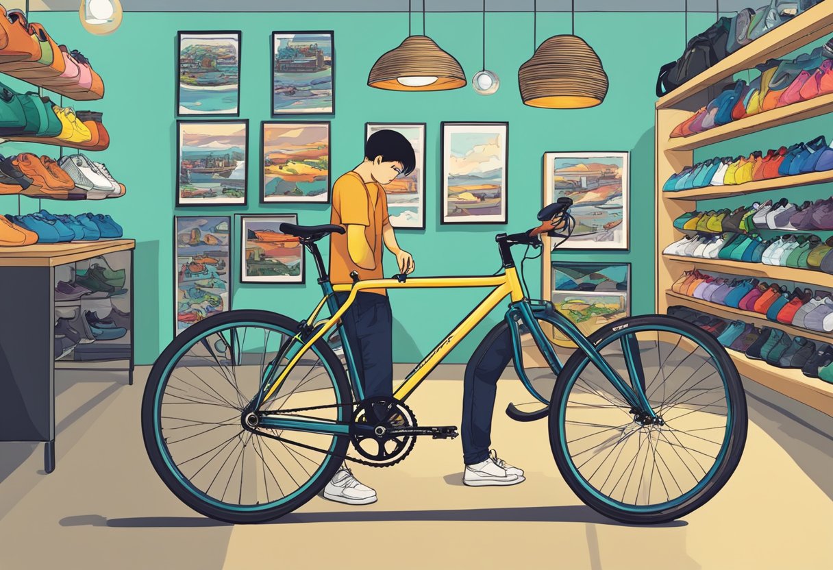 A person selecting and customizing a fixie bike in a Singapore shop