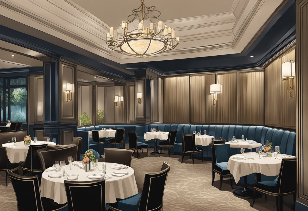 The elegant interior of Ruth's Chris Singapore, with dim lighting and plush seating, exudes a sophisticated and upscale ambiance