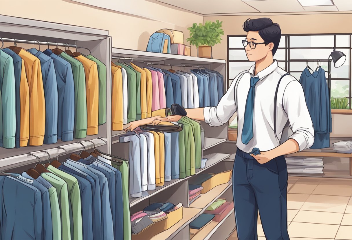 A student buys a school uniform at a store, then carefully irons and hangs it at home