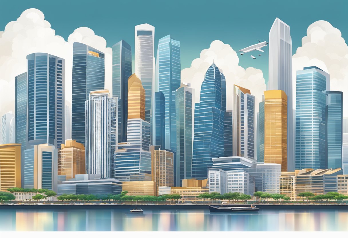A bustling city skyline with skyscrapers and bustling streets, showcasing the dynamic business environment of Singapore