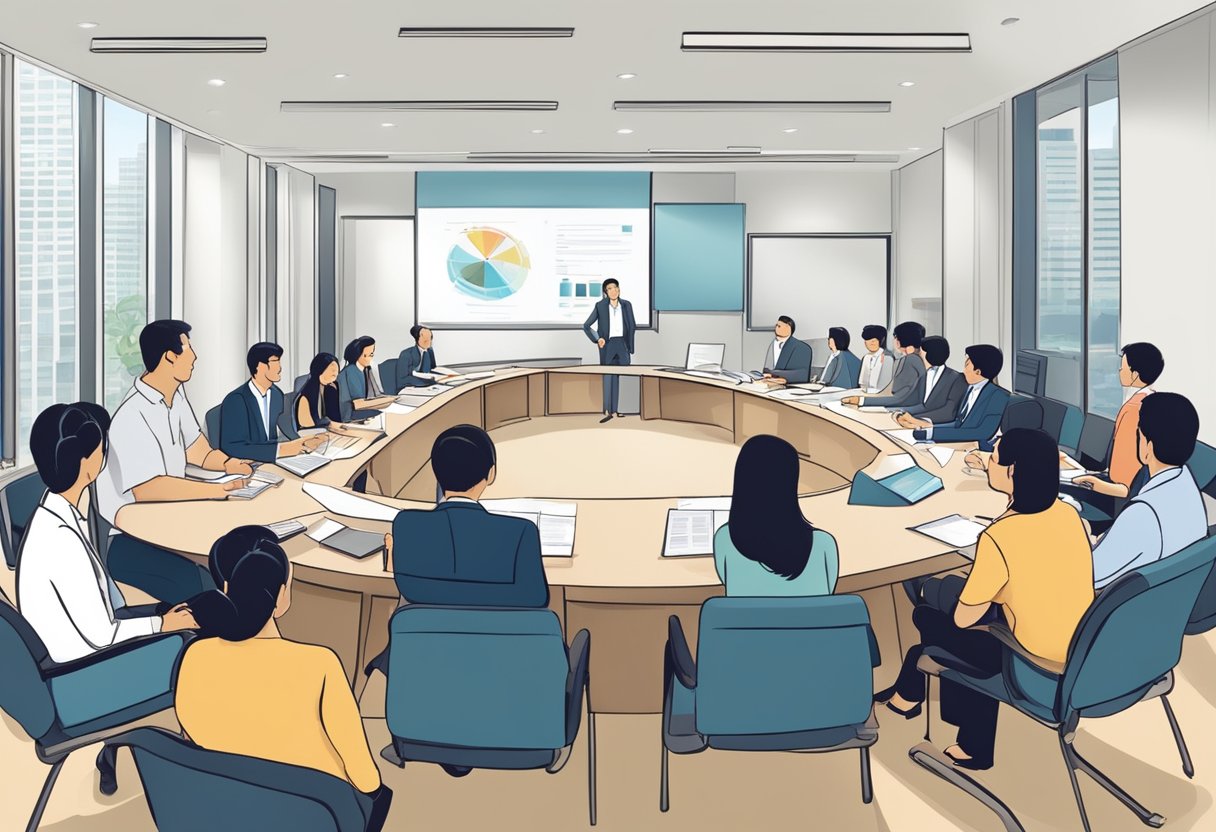 A group of professionals gather at the Singapore Institute of Directors, discussing and implementing advanced corporate governance practices