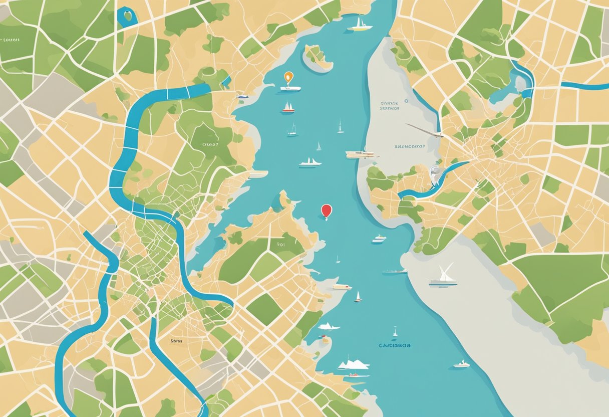 A map of Singapore and Cambodia with a question mark hovering between them