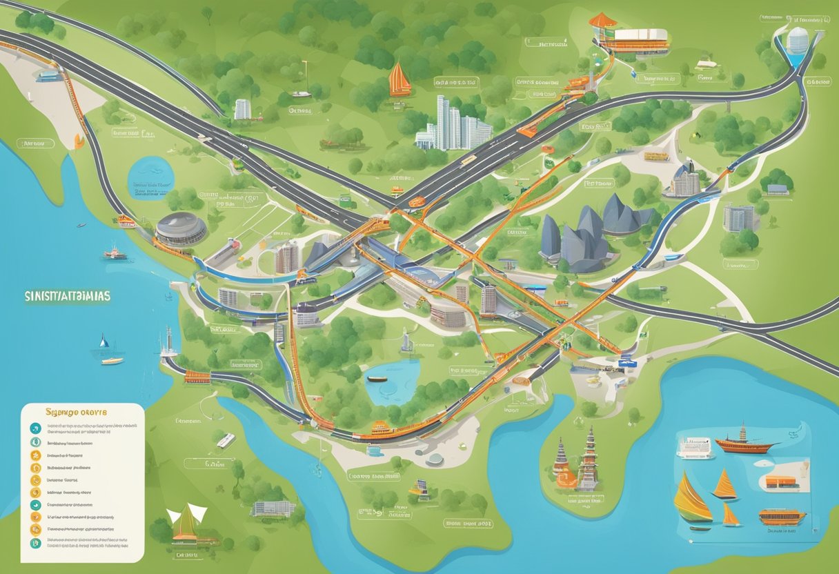 A map of Singapore to Hatyai route with landmarks and transportation options