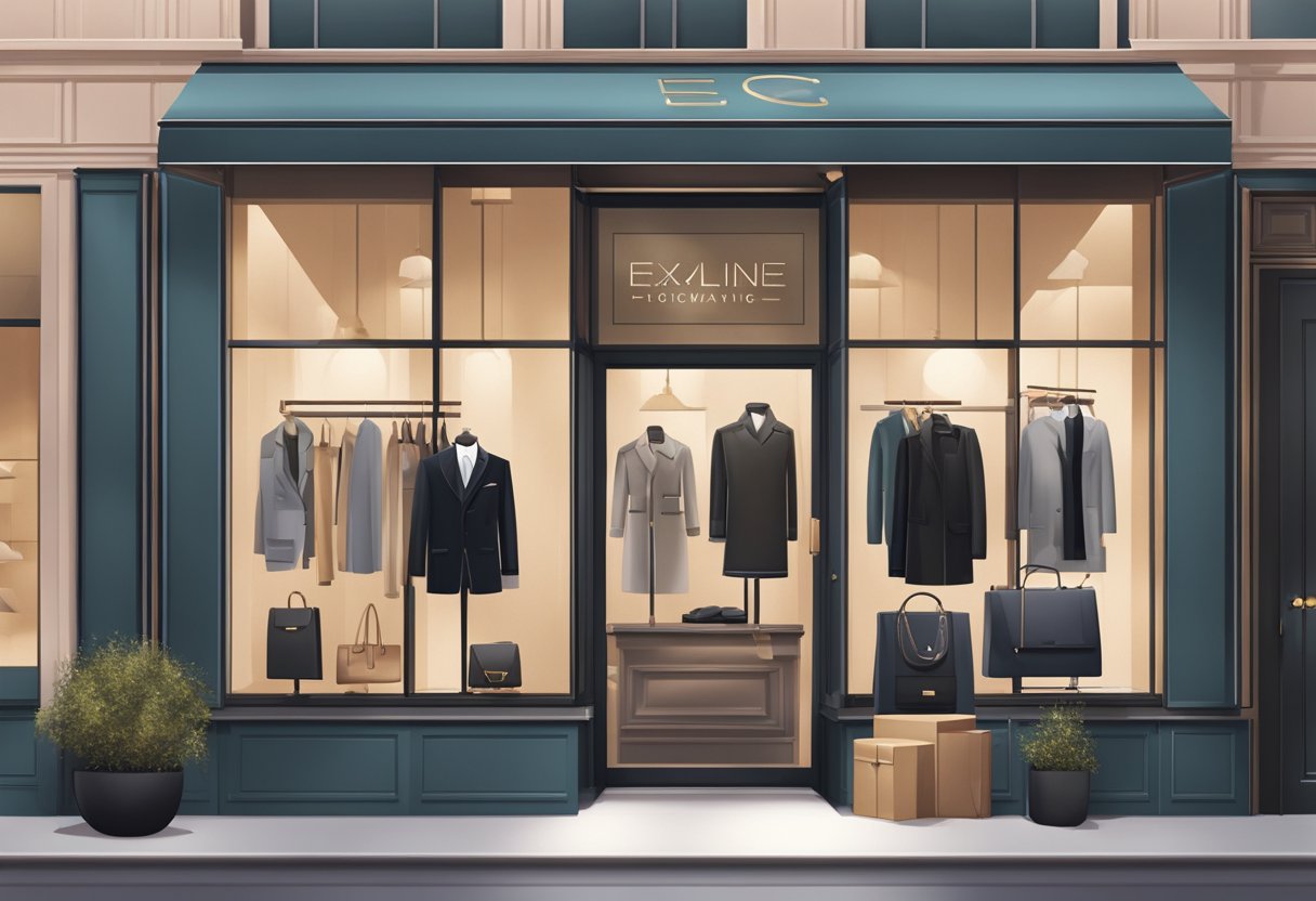 A modern storefront with sleek signage and large windows, showcasing a variety of fashion items and accessories. The store exudes a sophisticated and trendy atmosphere