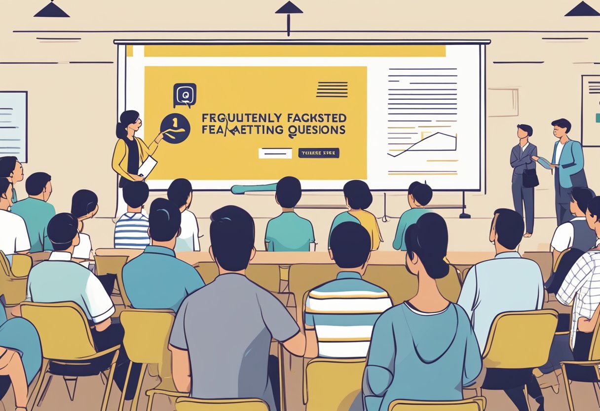 A group of people gathered around a sign that reads "Frequently Asked Questions CEA Singapore," with one person pointing to the sign while others listen attentively