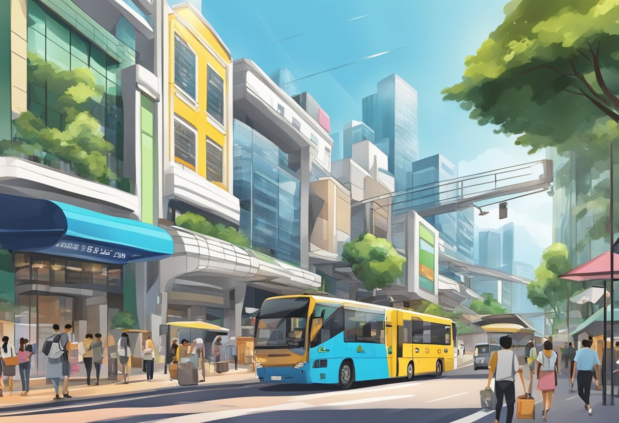 A bustling street scene with modern architecture and vibrant signage in Singapore's Orchard area