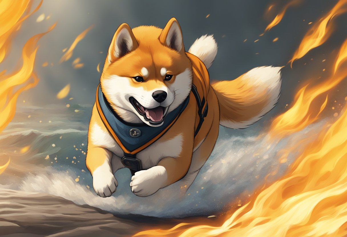 The Shiba Burn Mechanics shows flames engulfing the shiba at a rapid rate