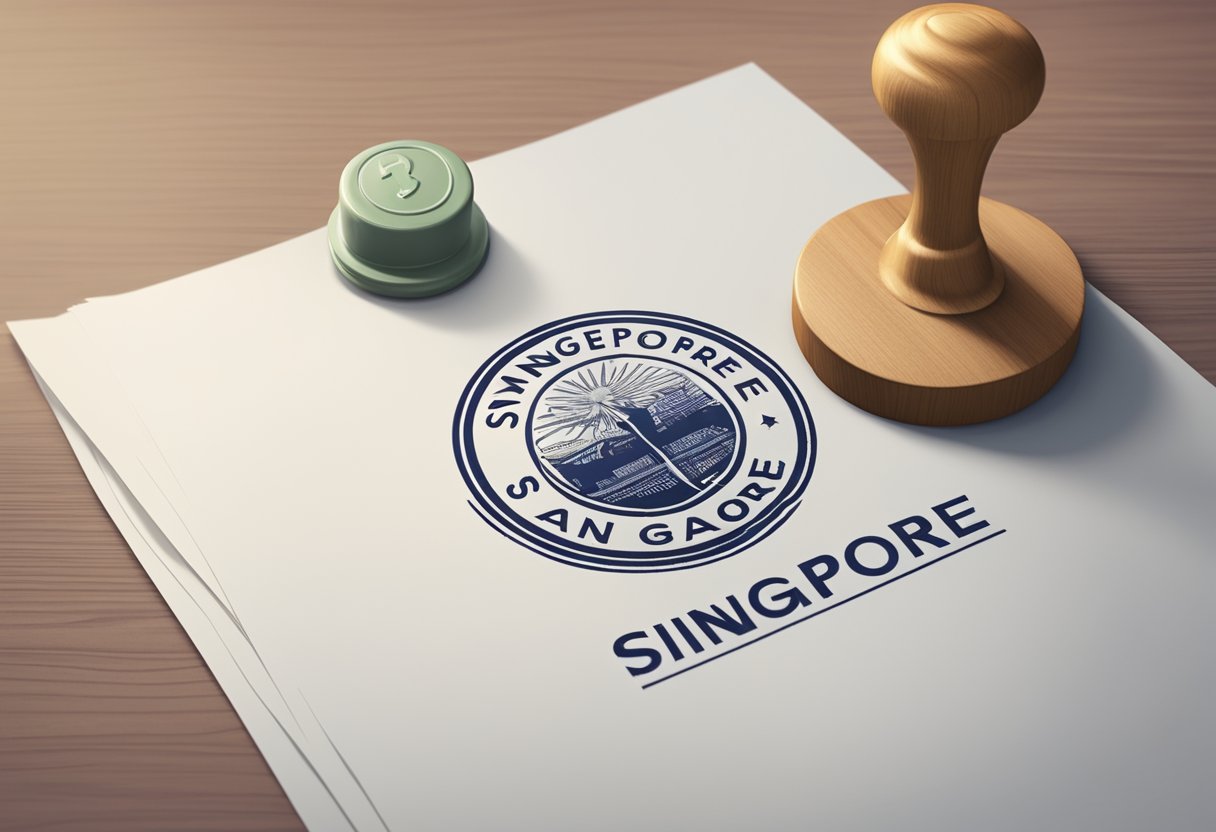 A stack of FAQ sheets next to a seal stamp with "Singapore" on it
