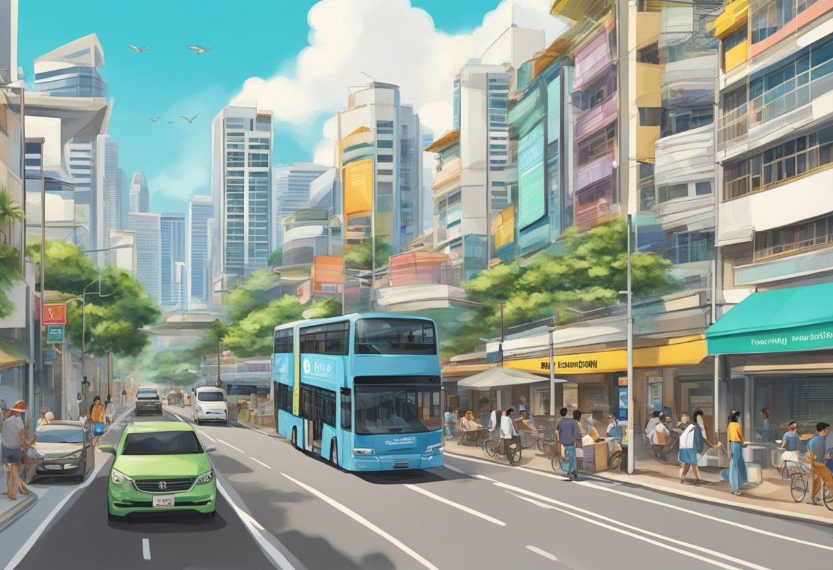 A bustling street in Singapore with a prominent sign reading "Frequently Asked Questions" on Cuff Road
