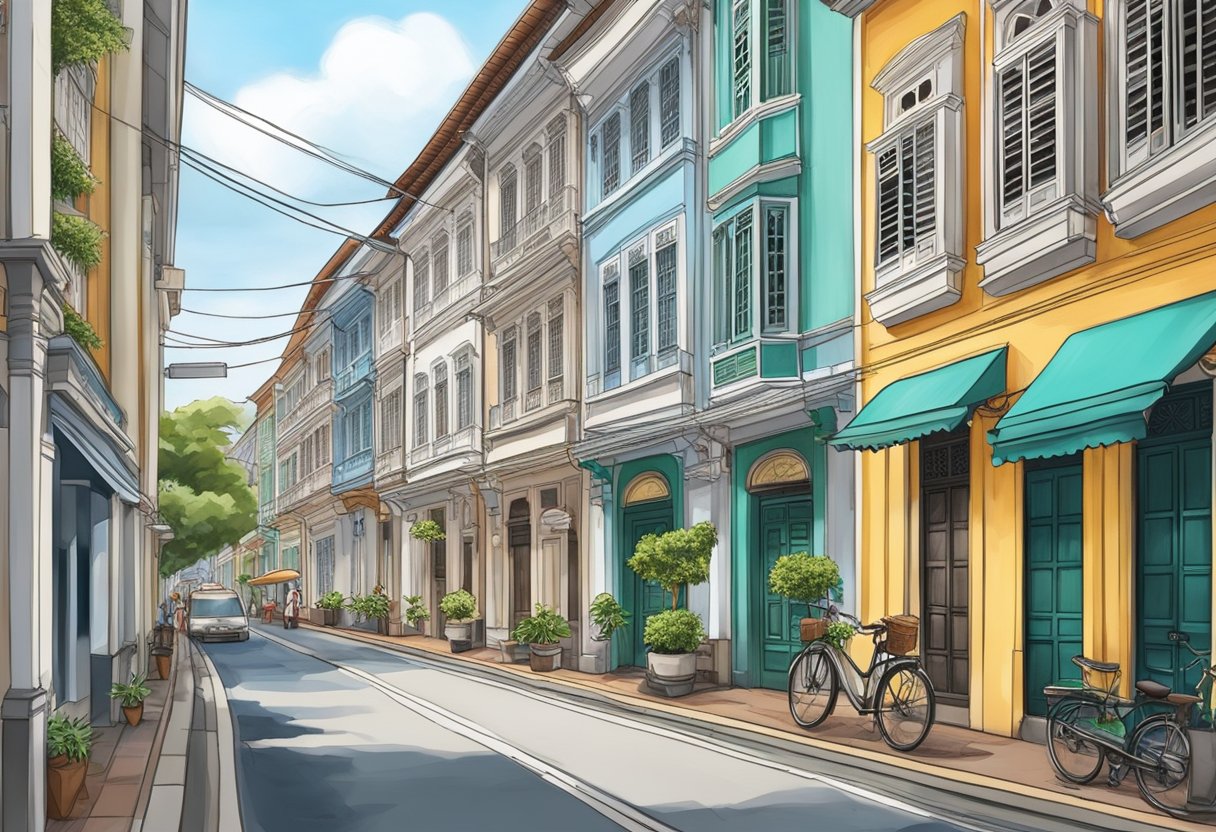 The bustling Eu Tong Sen Street in Singapore, lined with historic shophouses and traditional architecture, exudes a rich sense of history and heritage