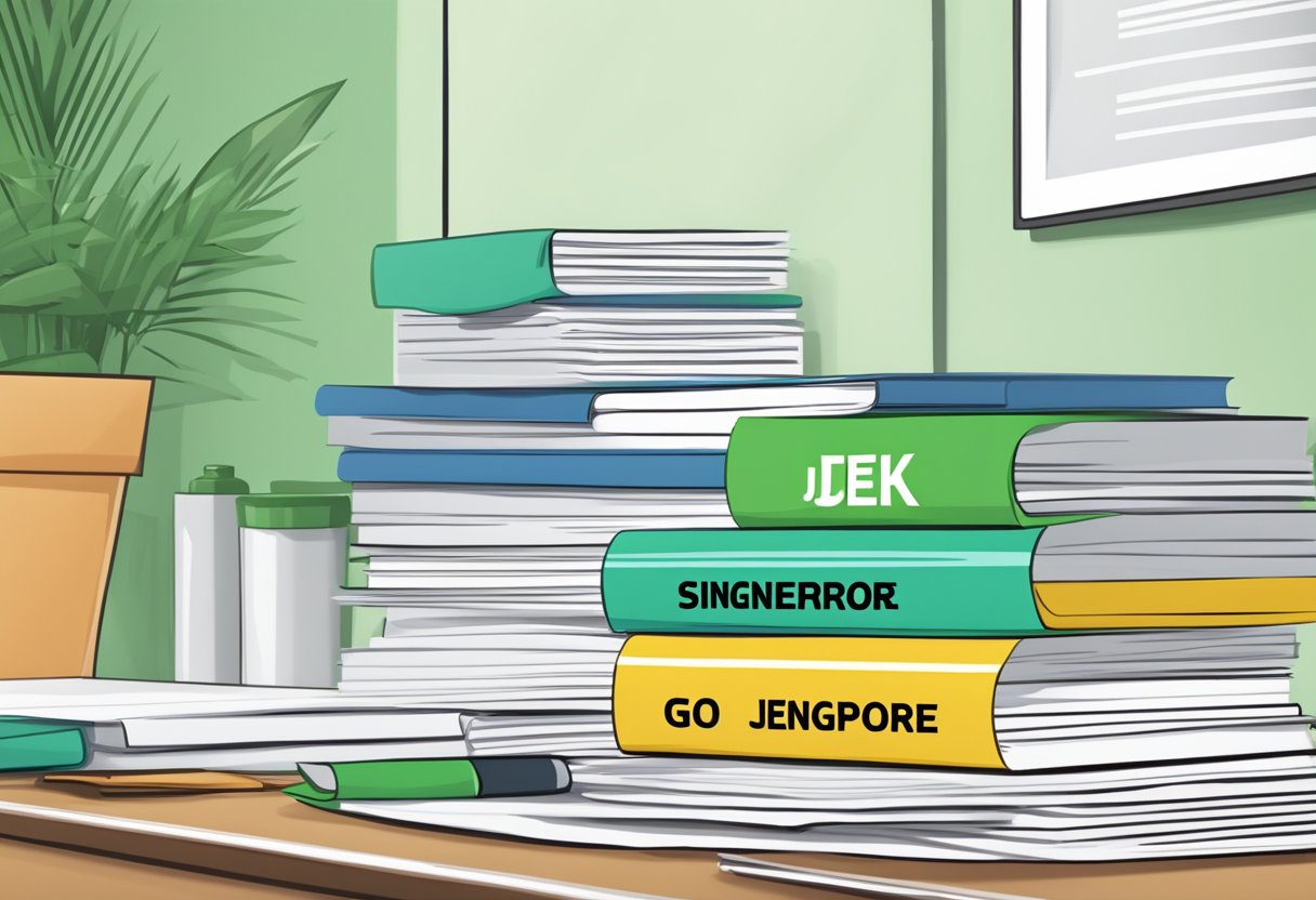 A stack of FAQ papers with the title "go jek singapore" on a clean desk