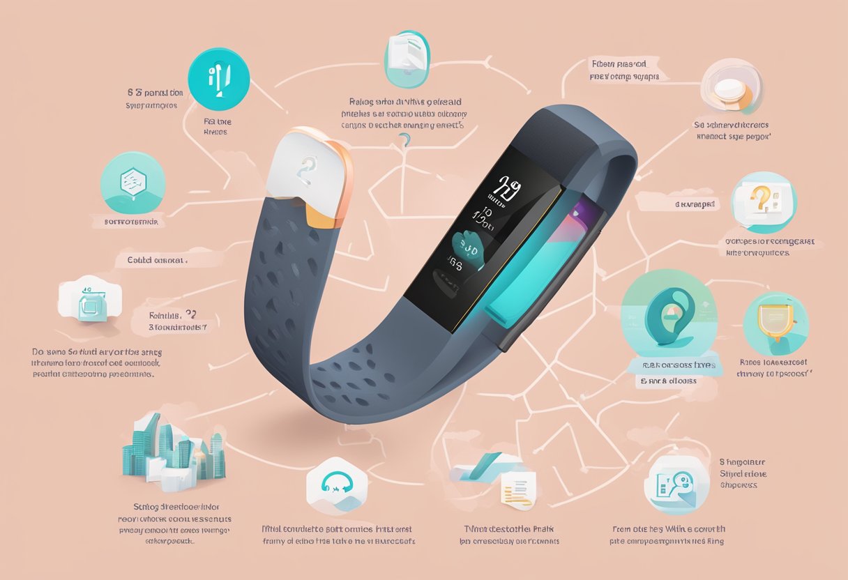 A Fitbit device surrounded by a variety of frequently asked questions in both English and Singaporean languages