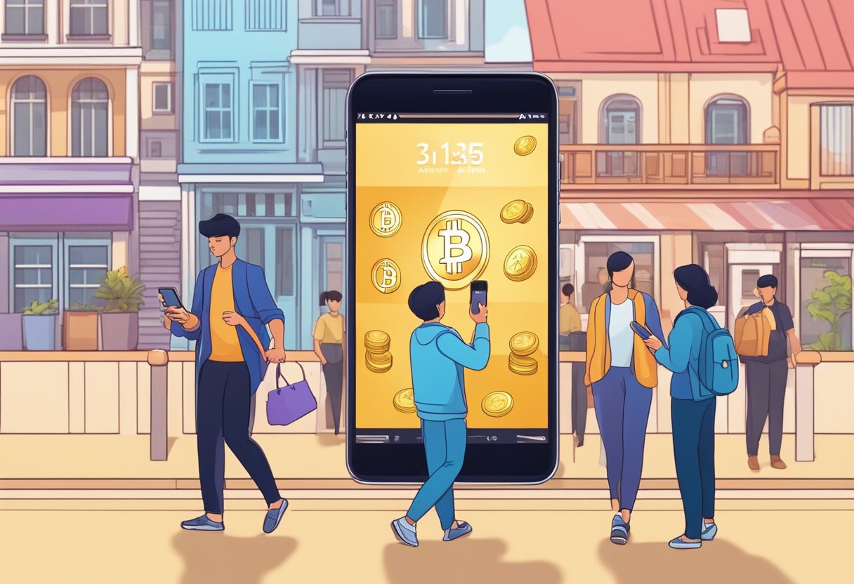 A person in Singapore buys cryptocurrency with a smartphone app