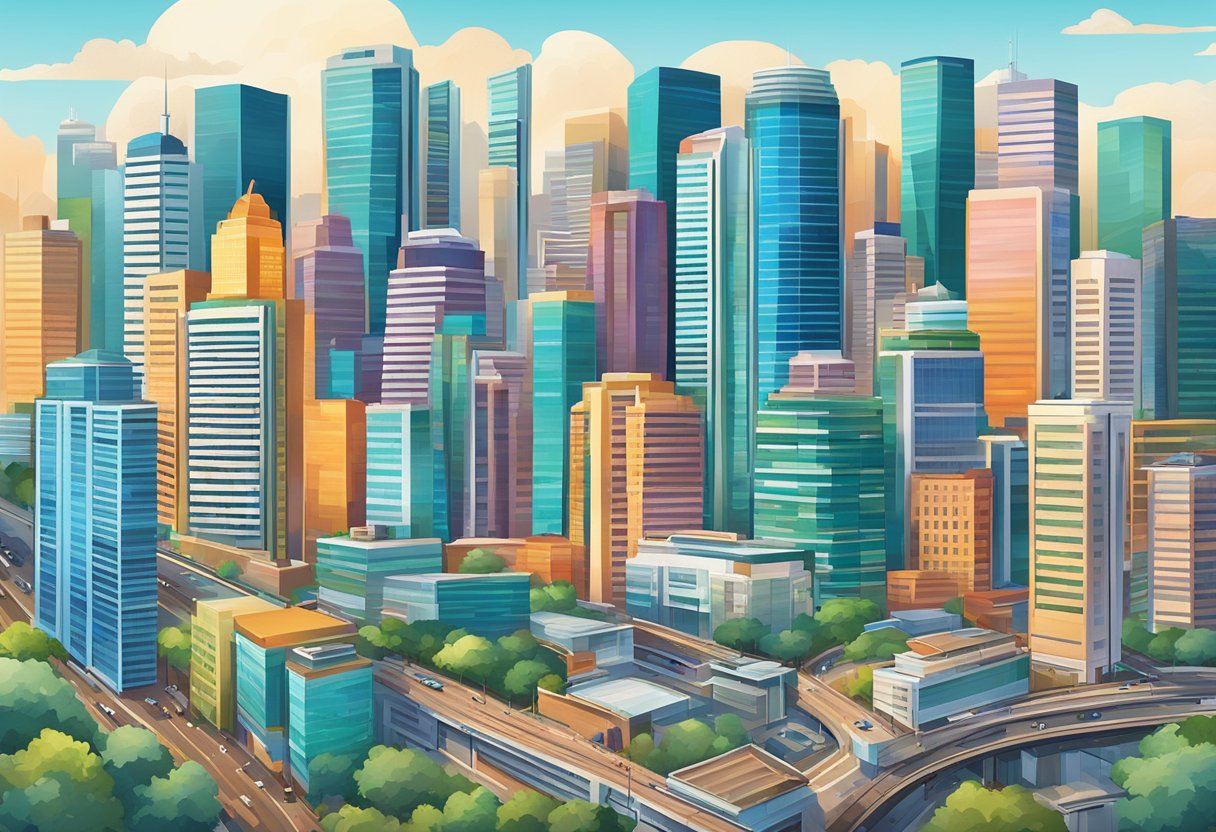 A bustling cityscape with modern skyscrapers and bustling streets, showcasing the vibrant energy of HTX Singapore