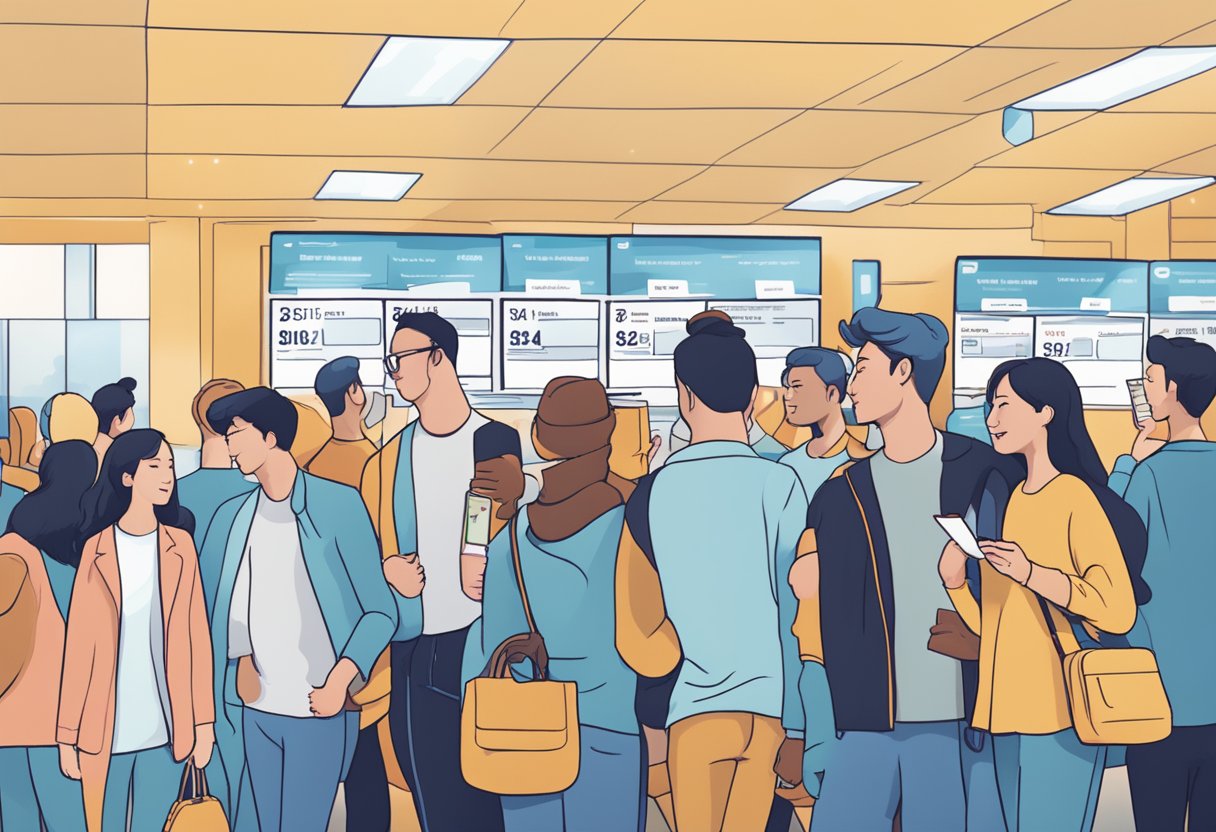 A group of people holding exclusive benefits tickets, standing in line at Ticketmaster Singapore