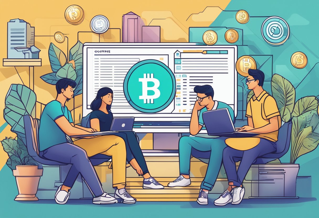 Investors in Singapore researching cryptocurrency, reading FAQs online
