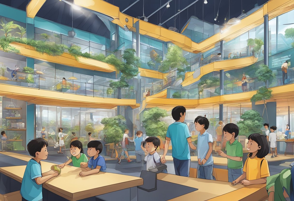 The science centre in Singapore bustles with curious visitors exploring interactive exhibits and engaging in hands-on activities