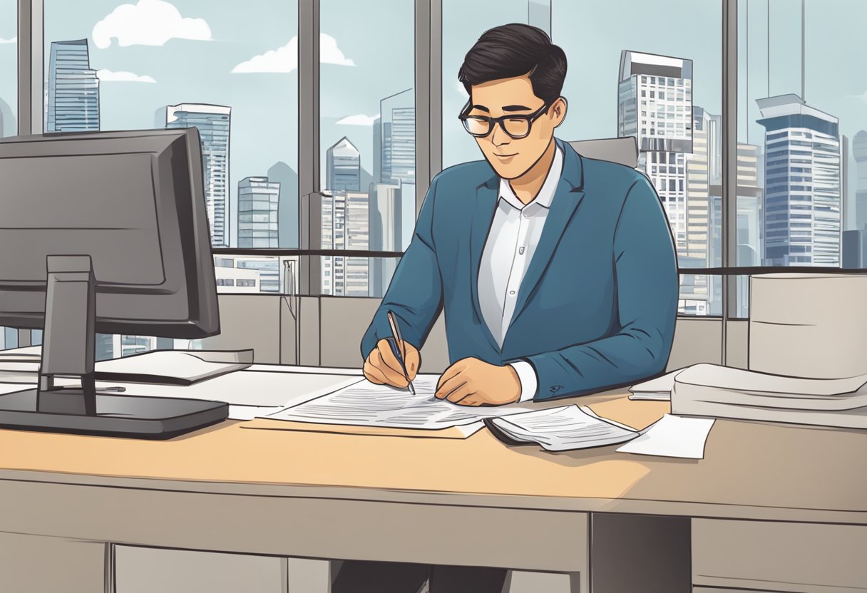 A person filling out US visa application in Singapore office