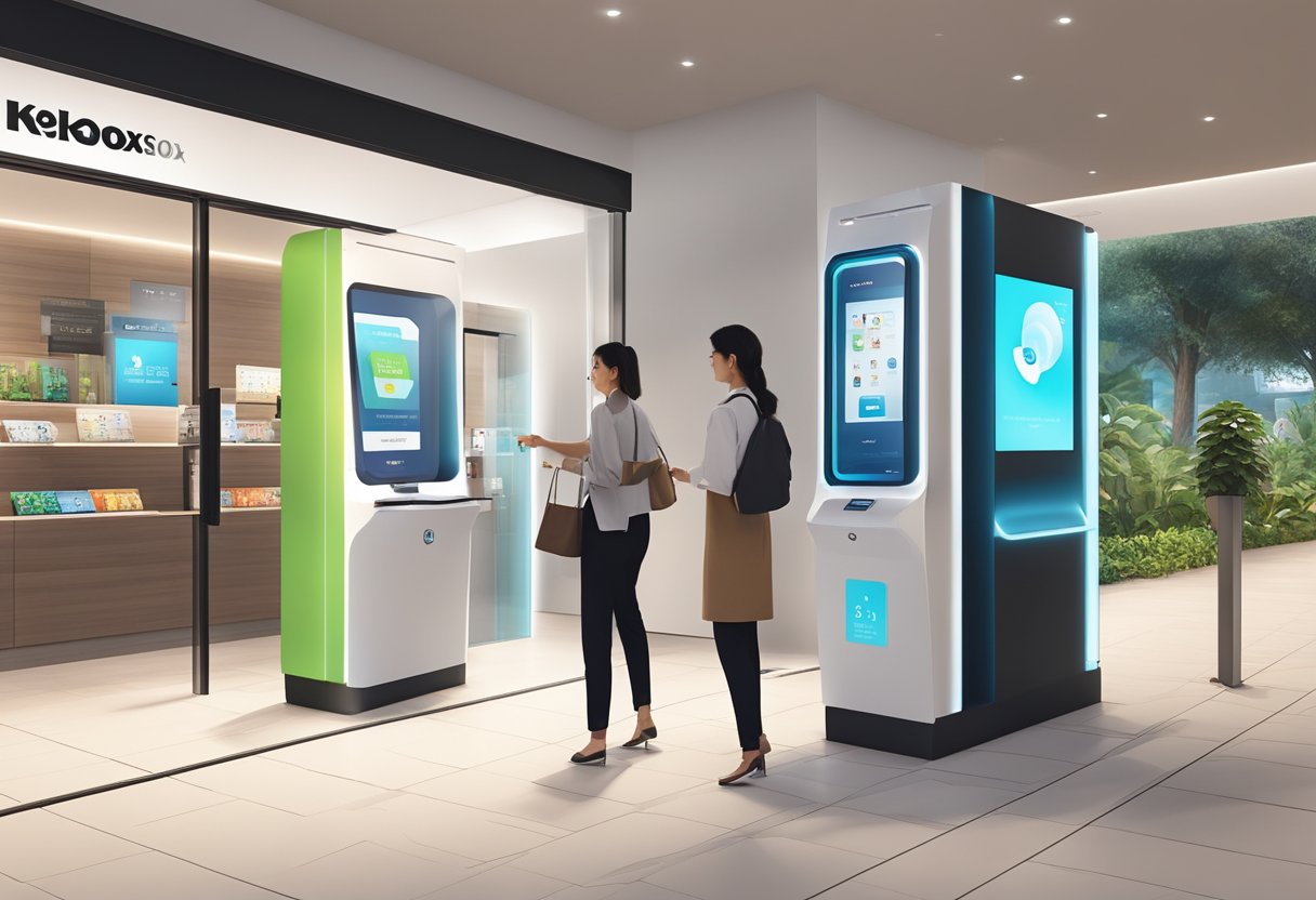 A customer entering a modern keybox store in Singapore, greeted by sleek displays and interactive kiosks for a seamless experience