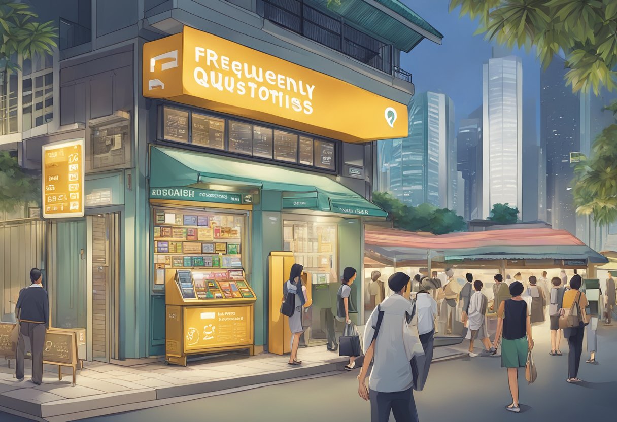 A keybox with "Frequently Asked Questions" signage in a bustling Singapore setting