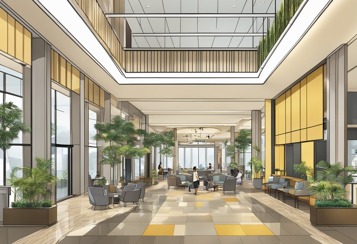 The hotel lobby at Bugis, Singapore, features modern amenities and wheelchair accessibility