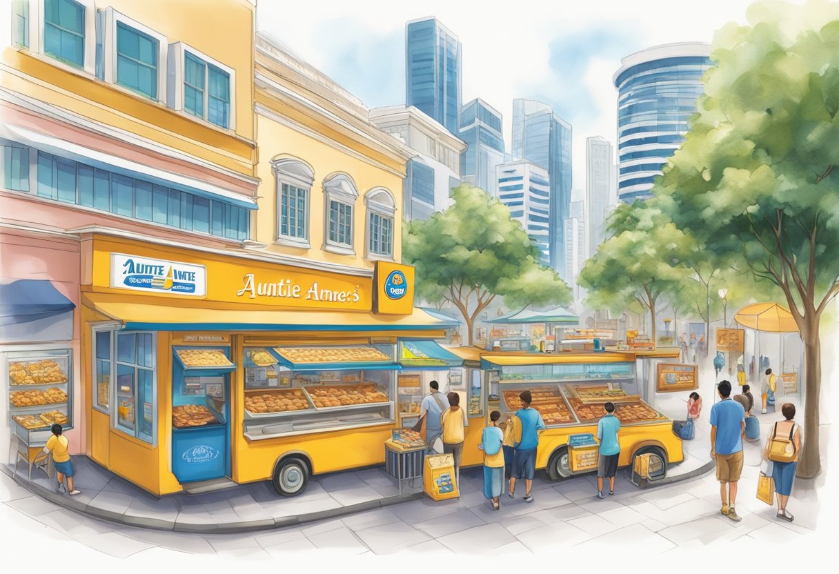 The bustling streets of Singapore are lined with colorful Auntie Anne's outlets, offering a tempting array of freshly baked pretzels and aromatic snacks