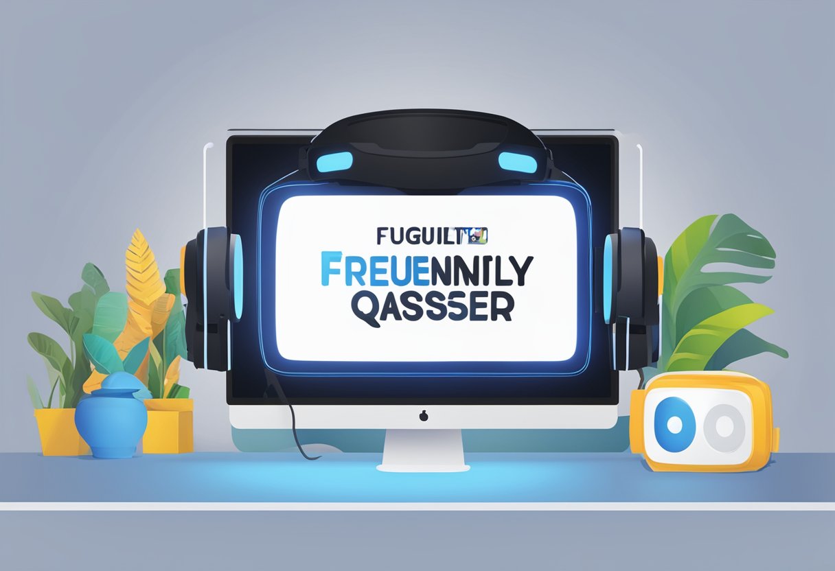 A virtual reality headset with the words "Frequently Asked Questions VR Game Singapore" displayed on the screen
