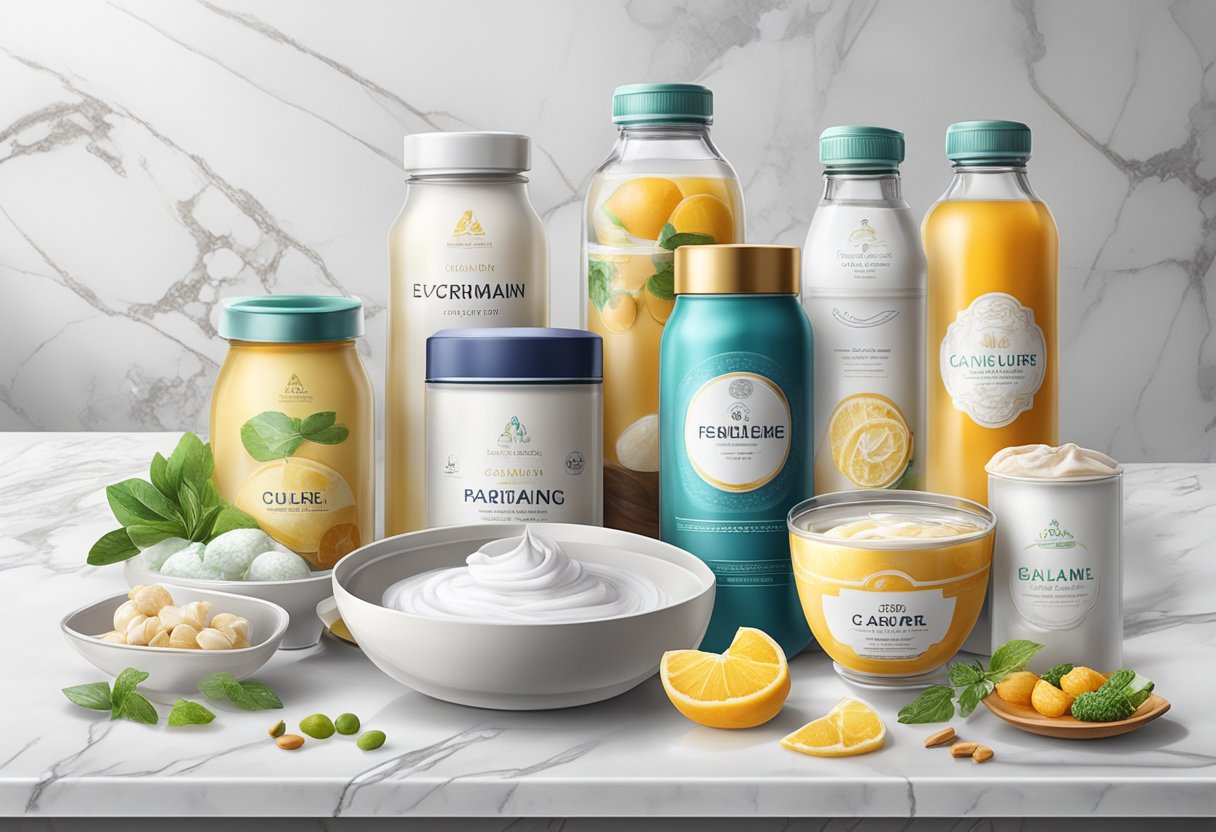 A pristine white marble countertop in Singapore adorned with signature flavors and ingredients