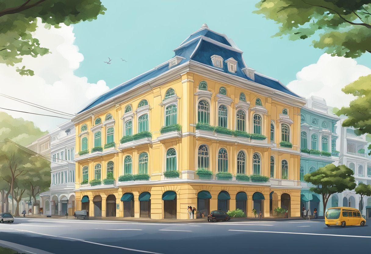 A historical building stands tall on Cantonment Road, surrounded by a vibrant community in Singapore