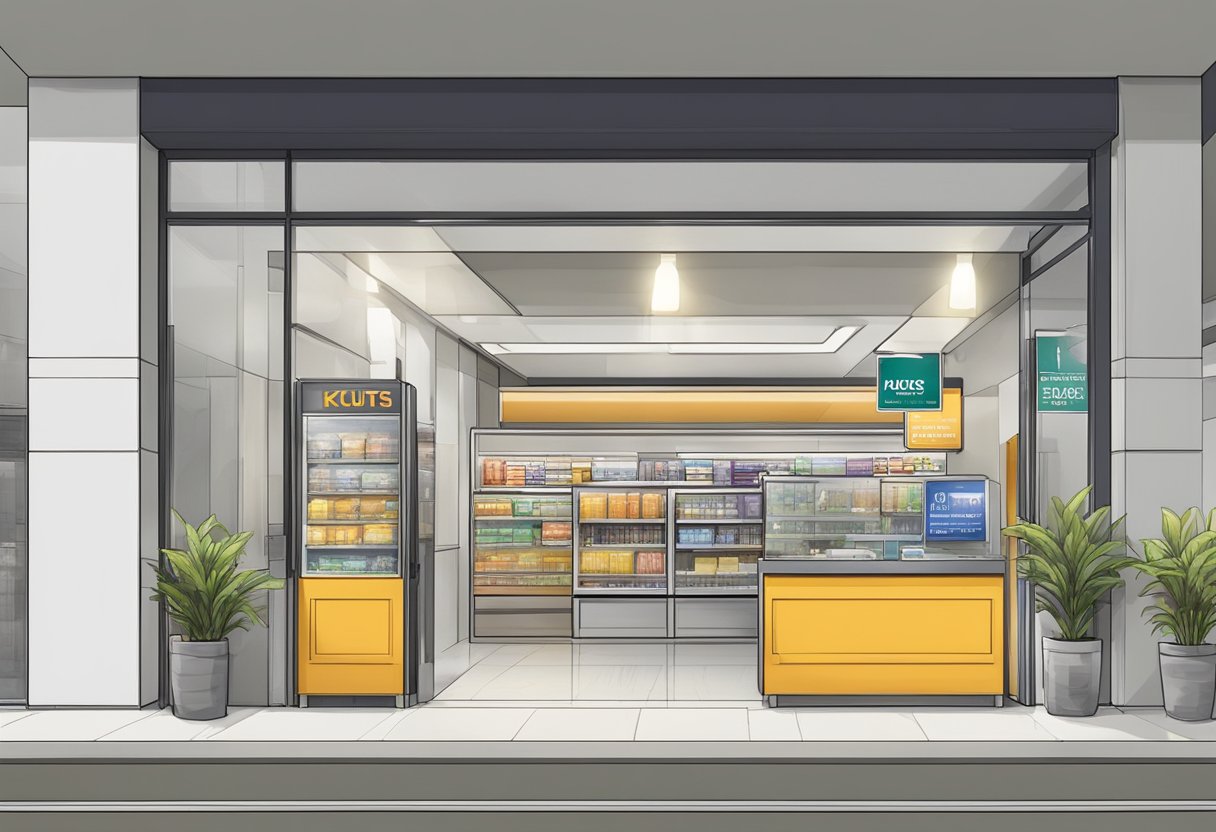 A modern Kcuts outlet with signage and operating information in Singapore