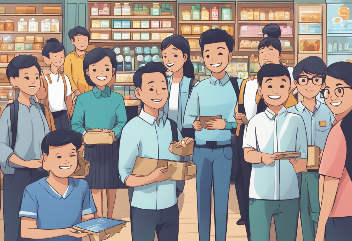 A group of merchants eagerly display their products, ready to accept and redeem CDC vouchers in Singapore