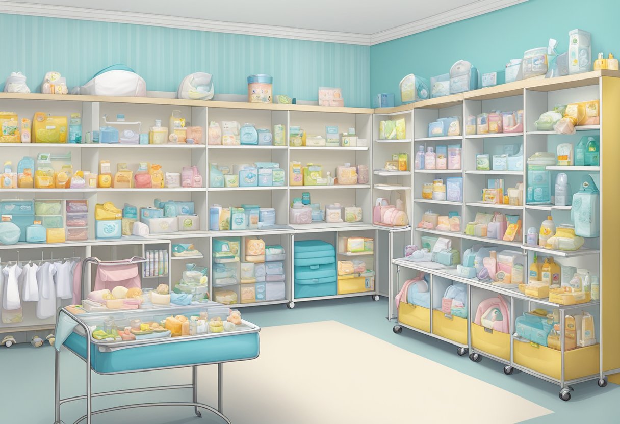 A display of baby products and maternity services at motherswork Singapore
