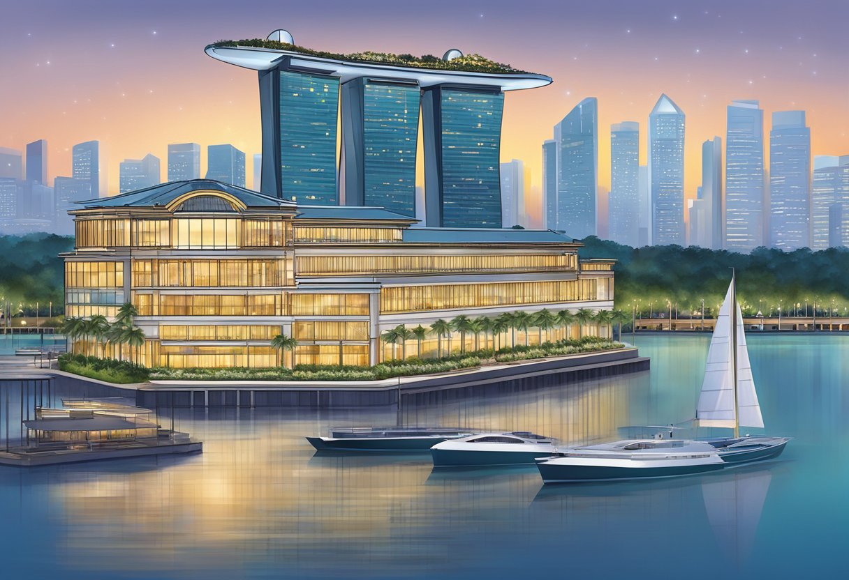 The Fullerton Bay Hotel in Singapore overlooks the sparkling Marina Bay, with its sleek modern architecture and vibrant city skyline