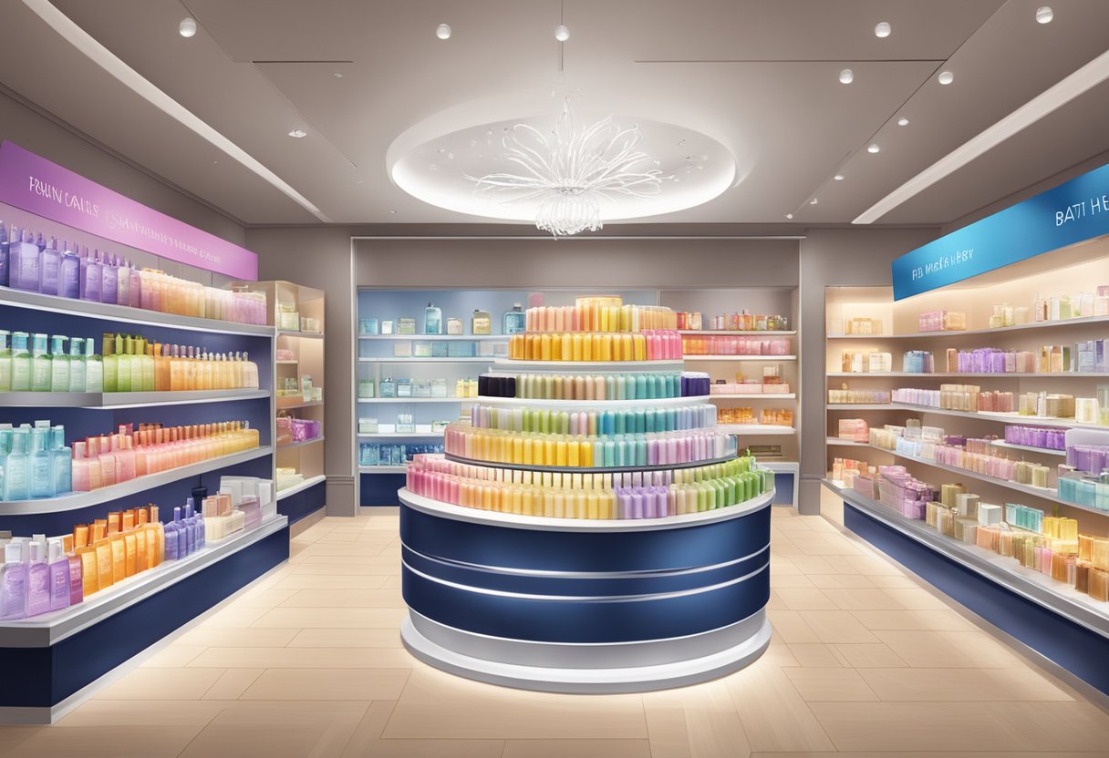 A display of bath and body products in various fragrances at Bath and Body Works Singapore