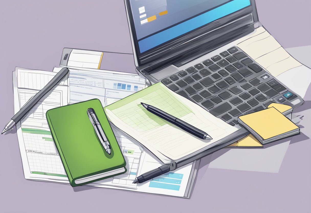 A laptop displaying a home loan calculator website, with a pen and notepad nearby for taking notes