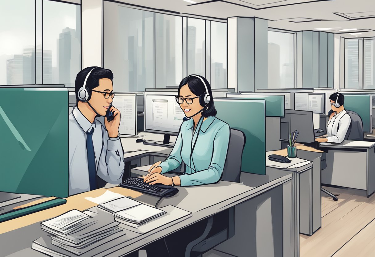 A customer service representative at HSBC Singapore answering phone calls and assisting clients with frequently asked questions
